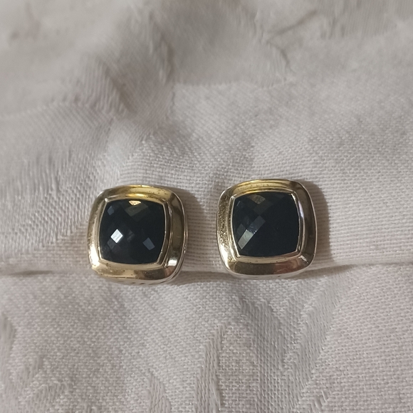 * Host Pick!* David Yurman Albion Onyx Earrings, SS & 18k, Omega Back - Picture 2 of 11